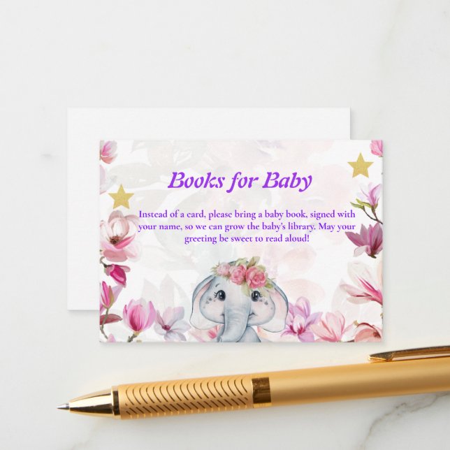 Insert Card Books for Baby Elephant Floral. (Vorderseite/Rückseite Beispiel)