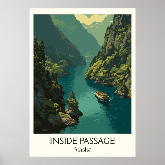 Inside Passage Alaska Fjord Boat Poster (Vorne)