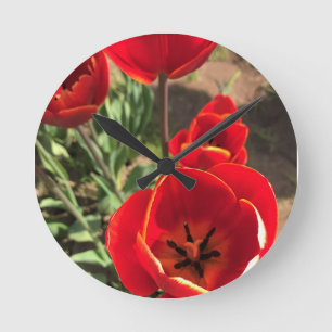 Inside Red Tulips Runde Wanduhr