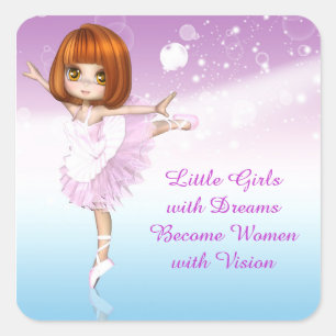 Inspiration Ballerina - Kleine Mädchen mit Träumen Quadratischer Aufkleber