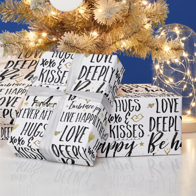 Inspiration Black Gold Liebe Kisses XOXO Herz Geschenkpapier (Feiertage)
