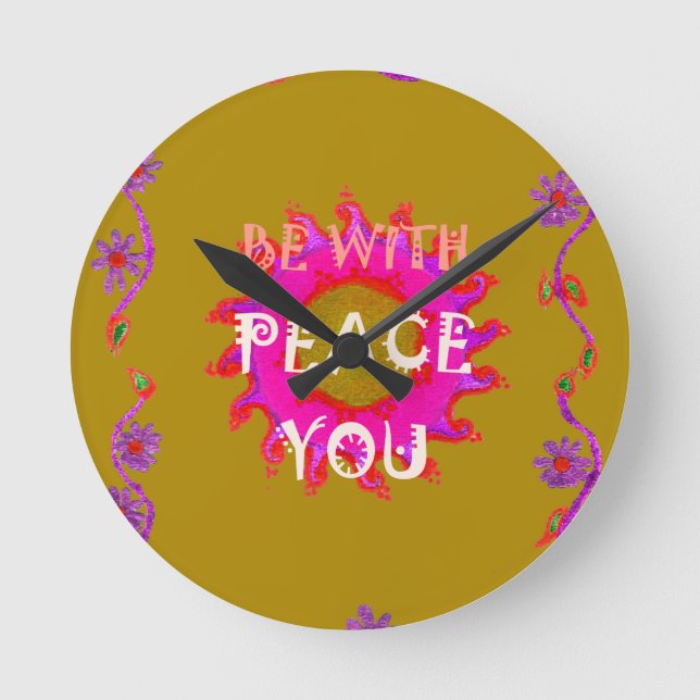 Inspiration Frieden mit Ihnen Vector Design Art Runde Wanduhr (Vorderseite)