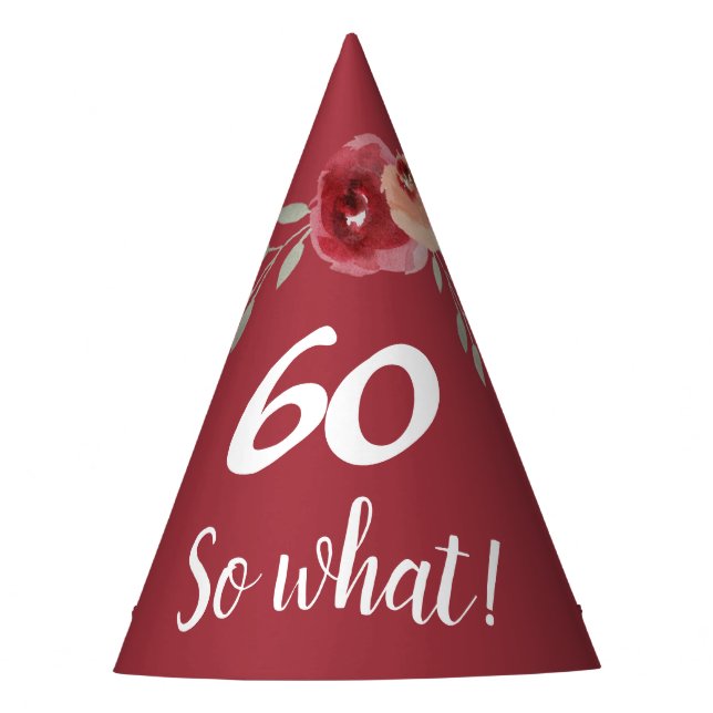 Inspiration Funny Burgundy Floral 60. Geburtstag Partyhütchen (Vorderseite)