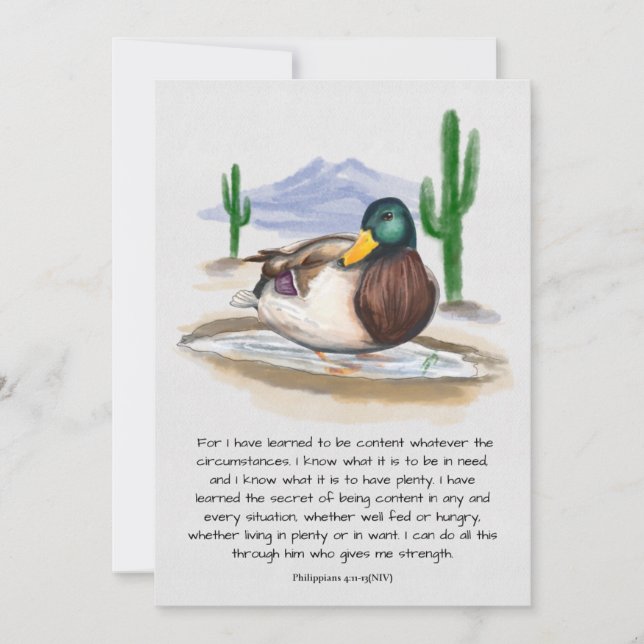 Inspiration, Handgemacht, Bibelverse, Ente, Wüste Feiertagskarte (Vorderseite)