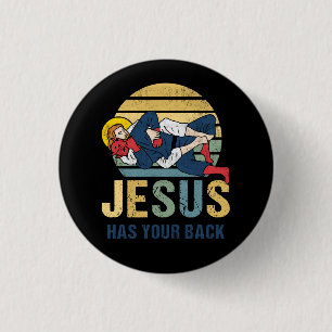 Inspiration Jesus hat Ihren Rücken Jiu Jitsu Retro Button