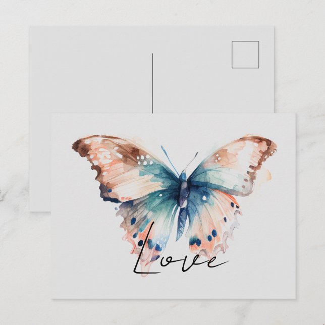 Inspiration Liebe Aqua Blue Butterfly Postkarte (Vorne/Hinten)