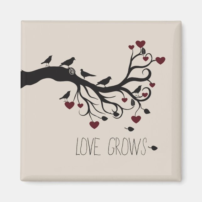 Inspiration Liebe wächst Herz Bäume Branch Vögel Magnet (Vorne)