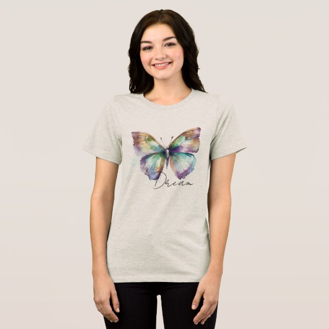 Inspiration Minze Aqua Blue Dream Butterfly Tri-Blend Shirt (Vorderseite voll)