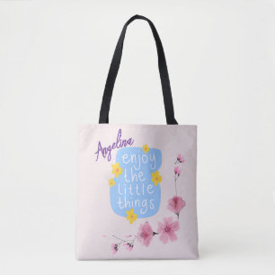 Inspiration niedliche einfache Zitatblüte Leinwand Tasche