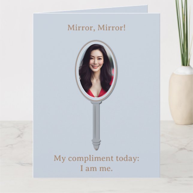 Inspiration Personalisiert Foto Hand Mirror Blue Karte (Vorderseite)