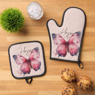 Inspiration Pink Hope Butterfly Ofenhandschuh & Topflappen-Set