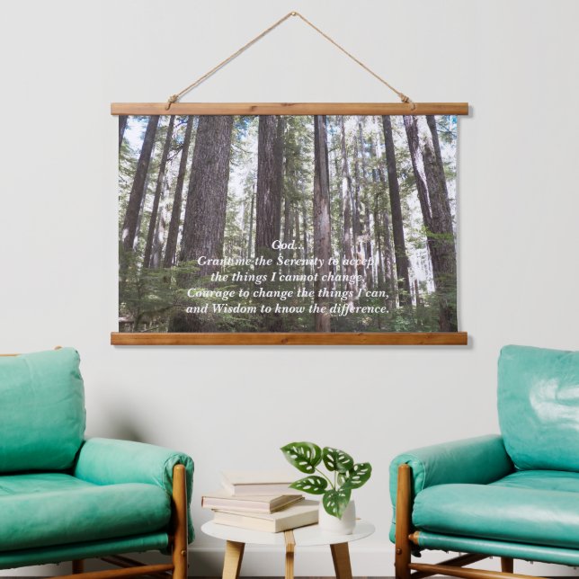 Inspiration Serenity Gebet Sunlit Forest Wandteppich Mit Holzrahmen (Wohnzimmer)