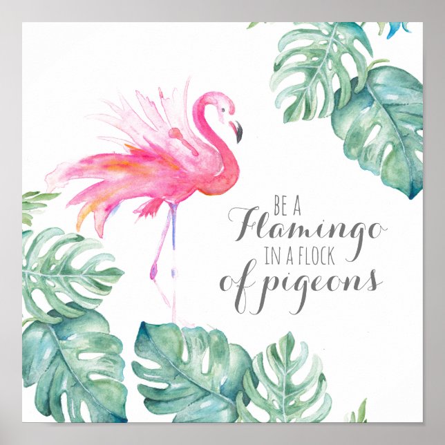 Inspiration tropische Wasserfarbe rosa Flamingo Poster (Vorne)