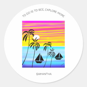 Inspiration, tropisches Sonnenuntergang Segeln Runder Aufkleber