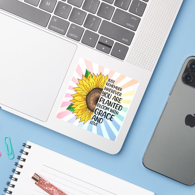 Inspiration und handgezeichnete Sonnenblume Aufkleber (Laptop mit iPhone)