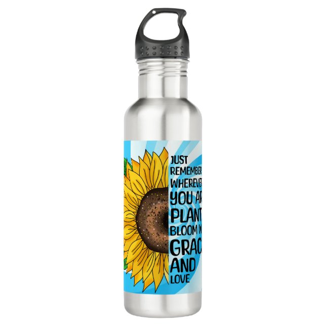 Inspiration und handgezeichnete Sonnenblume Edelstahlflasche (Vorderseite)