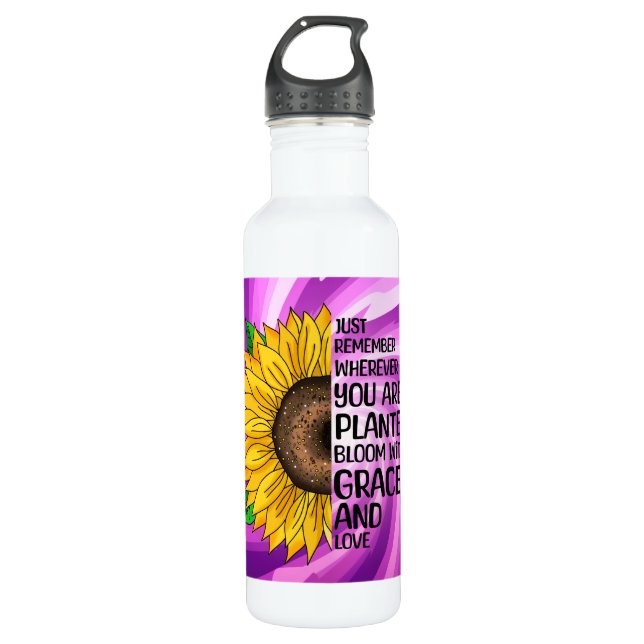 Inspiration und handgezeichnete Sonnenblume Edelstahlflasche (Vorderseite)