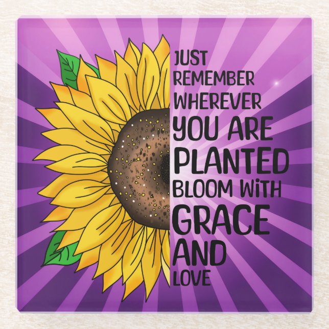Inspiration und handgezeichnete Sonnenblume Glasuntersetzer (Vorderseite)