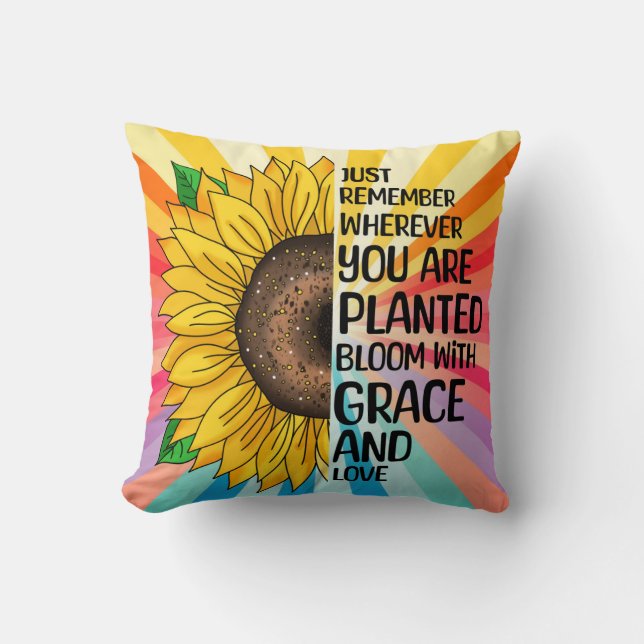 Inspiration und handgezeichnete Sonnenblume Kissen (Vorderseite)