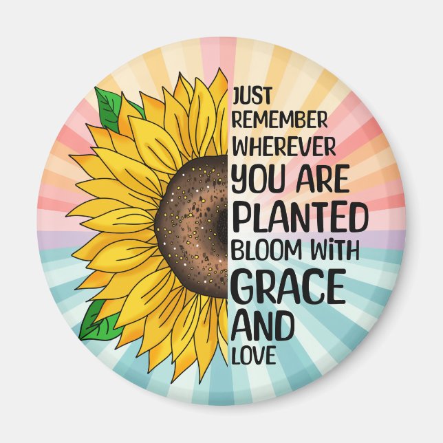 Inspiration und handgezeichnete Sonnenblume Magnet (Vorne)