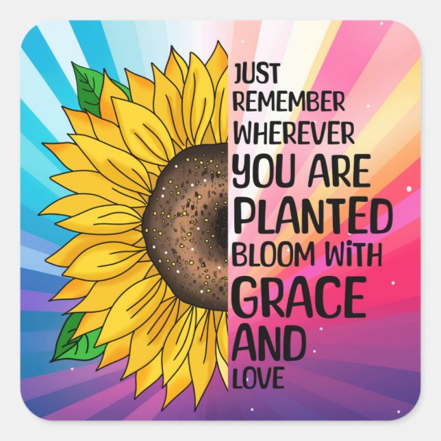 Inspiration und handgezeichnete Sonnenblume Quadratischer Aufkleber (Vorderseite)