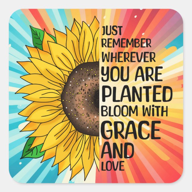 Inspiration und handgezeichnete Sonnenblume Quadratischer Aufkleber (Vorderseite)