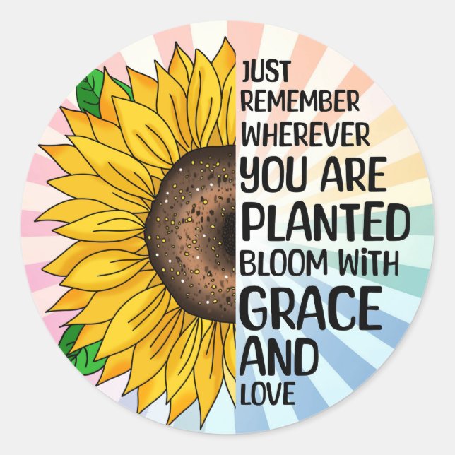 Inspiration und handgezeichnete Sonnenblume Runder Aufkleber (Vorderseite)
