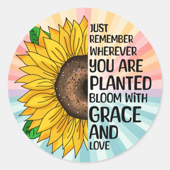 Inspiration und handgezeichnete Sonnenblume Runder Aufkleber (Vorderseite)