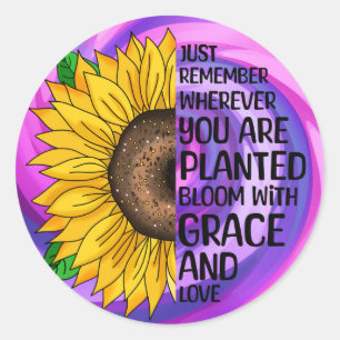 Inspiration und handgezeichnete Sonnenblume Runder Aufkleber