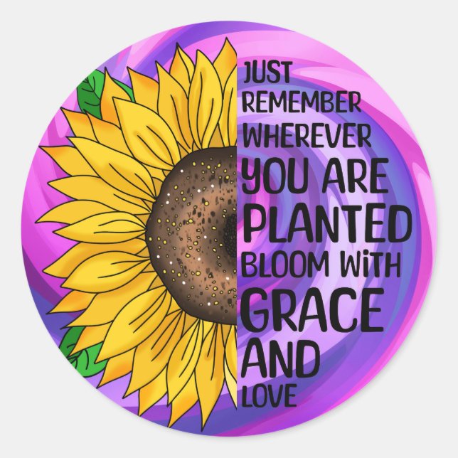 Inspiration und handgezeichnete Sonnenblume Runder Aufkleber (Vorderseite)