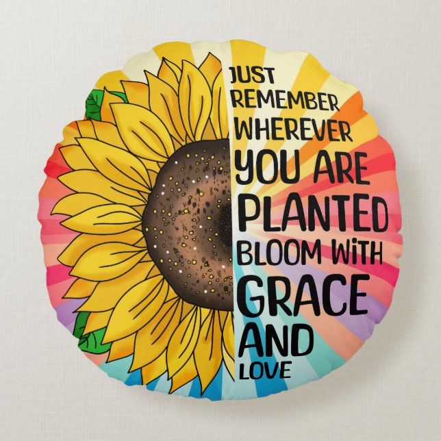 Inspiration und handgezeichnete Sonnenblume Rundes Kissen (Vorderseite)