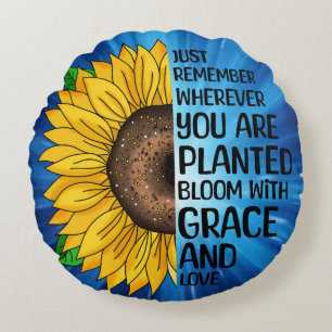Inspiration und handgezeichnete Sonnenblume Rundes Kissen