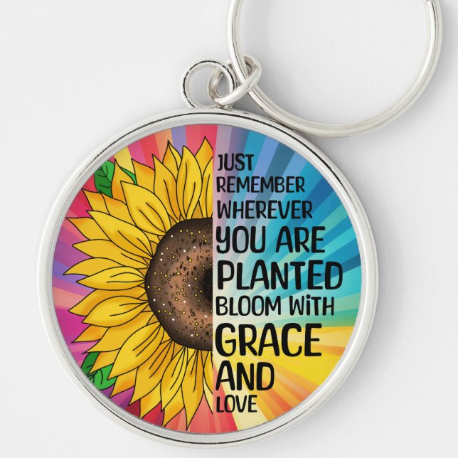 Inspiration und handgezeichnete Sonnenblume Schlüsselanhänger (Vorne)