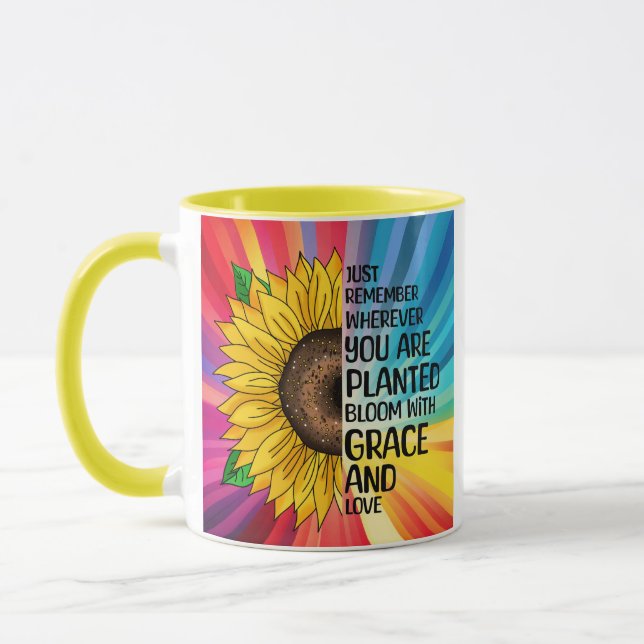 Inspiration und handgezeichnete Sonnenblume Tasse (Links)