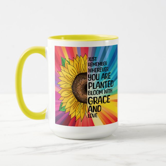Inspiration und handgezeichnete Sonnenblume Tasse (Links)