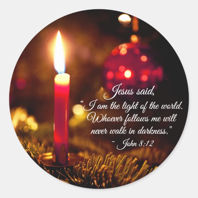 Inspiration Weihnachts-Bibelverse John 8:12 Runder Aufkleber (Vorderseite)