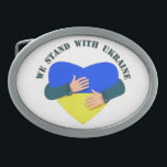 Inspiration: Wir stehen mit der Ukraine Ovale Gürtelschnalle<br><div class="desc">Unterstützung des ukrainischen Volkes! Stoppt den Krieg!</div>