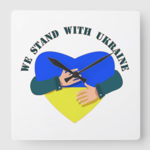 Inspiration: Wir stehen mit der Ukraine Quadratische Wanduhr