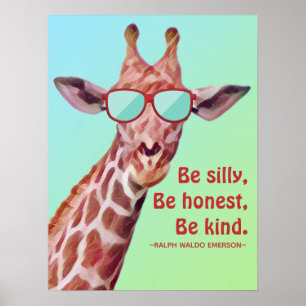 Inspiration Zitat Emerson Be Albern Spaß Giraffe Poster
