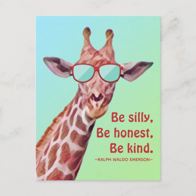 Inspiration Zitat Emerson Be Albern Spaß Giraffe Postkarte (Vorderseite)