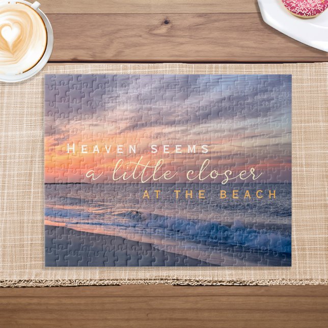 Inspiration Zitat Himmel scheint am Strand Naher (Inspirational Quote Heaven Seems Closer At Beach Jigsaw Puzzle)
