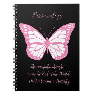 Inspiration Zitat Pink Black Butterfly Notebook Notizblock