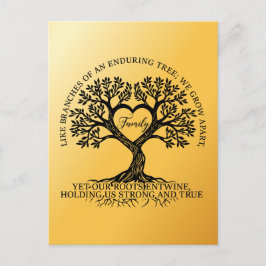 Inspirational family quotes on a tree with roots postkarte