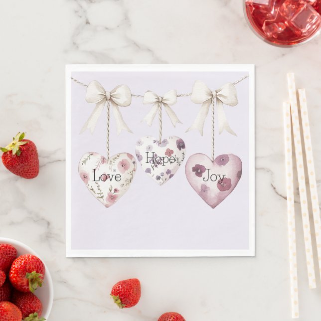 Inspirational Floral Love Hope Joy Hearts Bow Serviette (Beispiel)