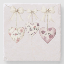 Inspirational Floral Love Hope Joy Hearts Bow Steinuntersetzer