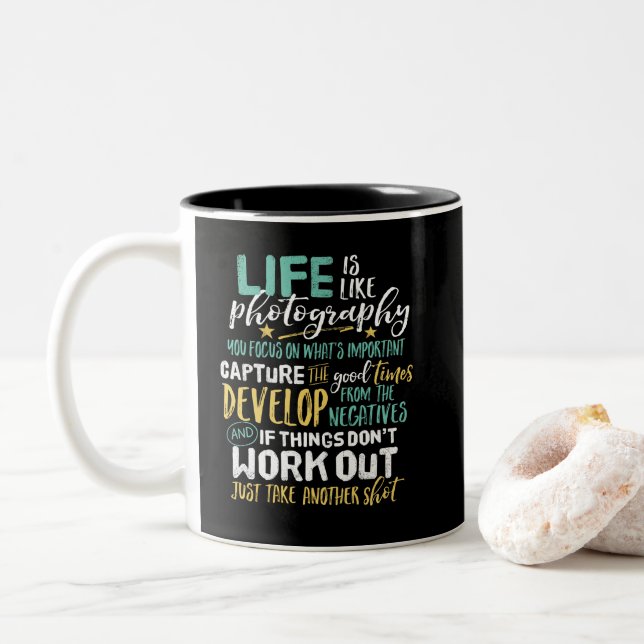 Inspirational Fotogray Life Quote Fotograf Zweifarbige Tasse (Mit Donut)