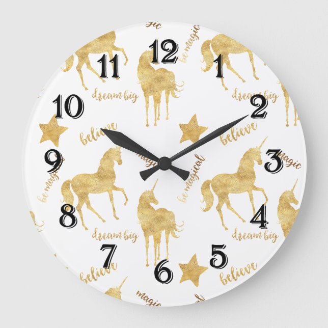 Inspirational Gold Unicorns Stars     Große Wanduhr (Vorderseite)