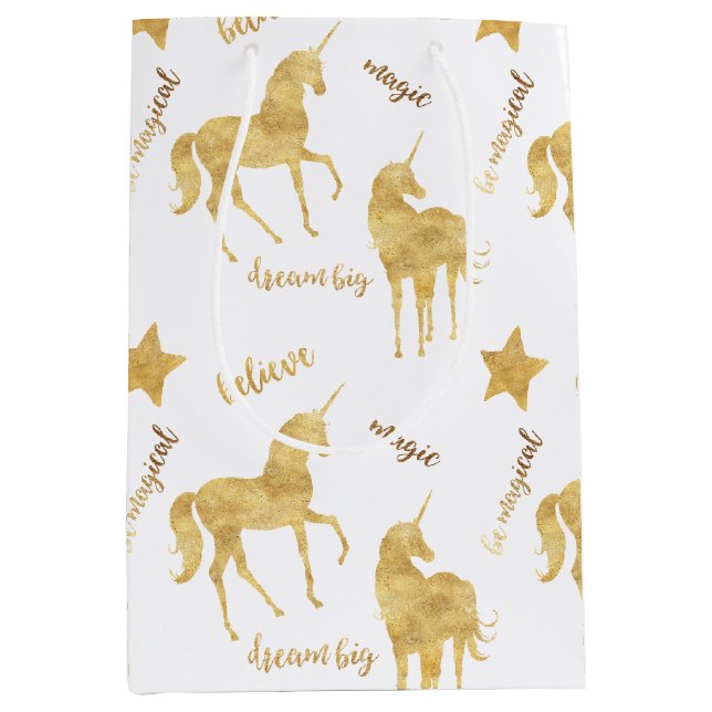 Inspirational Gold Unicorns Stars     Mittlere Geschenktüte (Vorderseite)