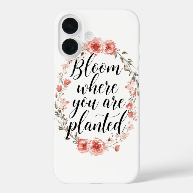 Inspirational Growth Quote with Pink Flowers iPhone 16 Hülle (Rückseite)