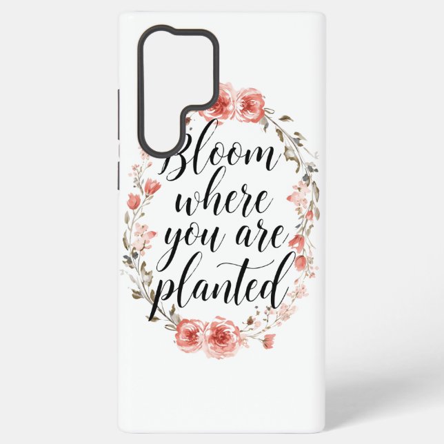 Inspirational Growth Quote with Pink Flowers Samsung Galaxy Hülle (Rückseite)